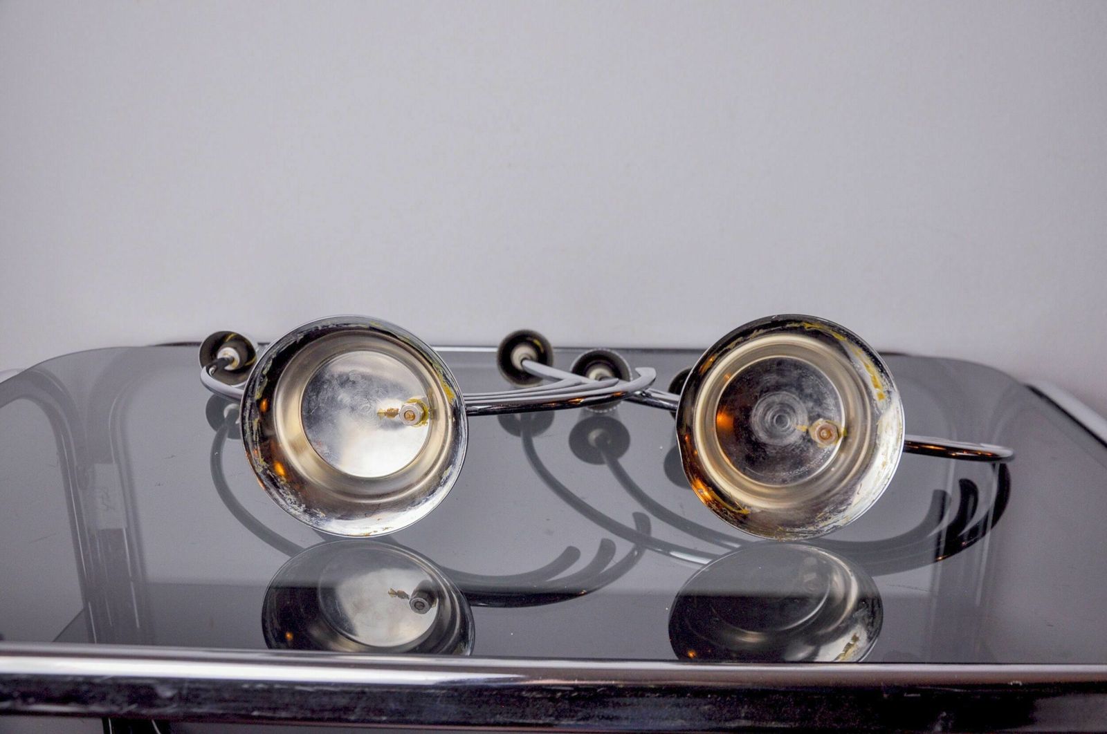 Pair Of Art Deco Candlesticks In Stainless Steel 3 Flames, Spain, 1970 photo vintage