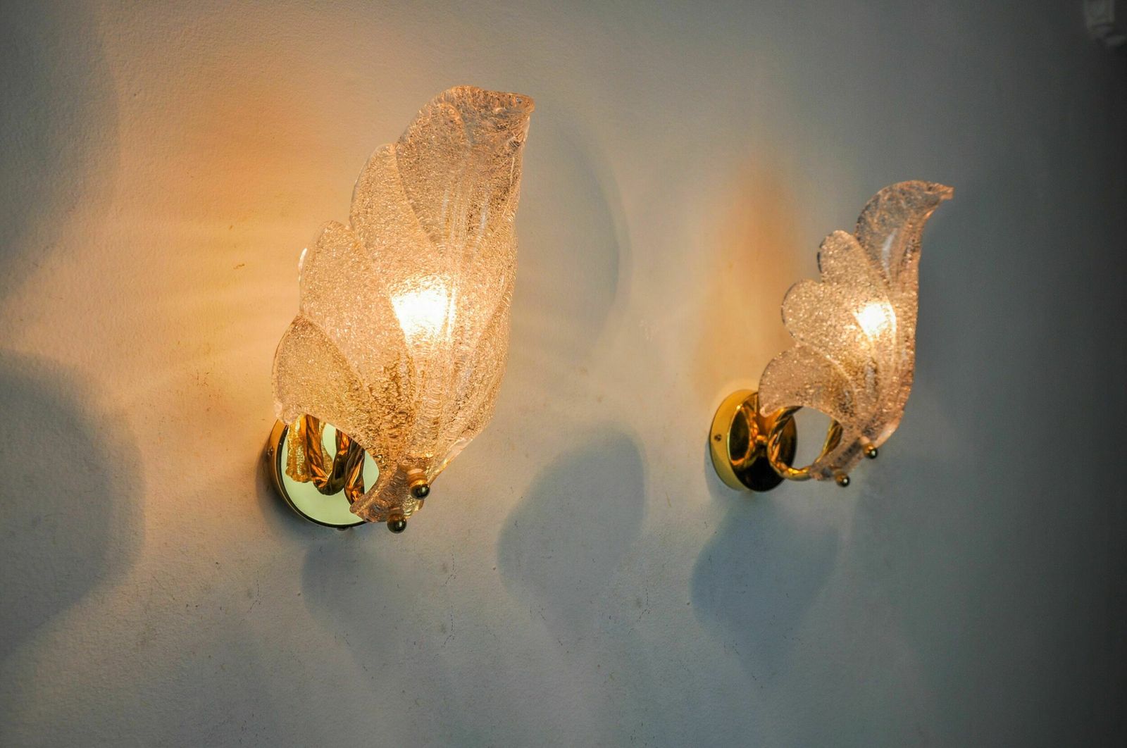 Pair Of Frosted Leaf Sconces, Murano Glass, Italy, 1970 photo buy