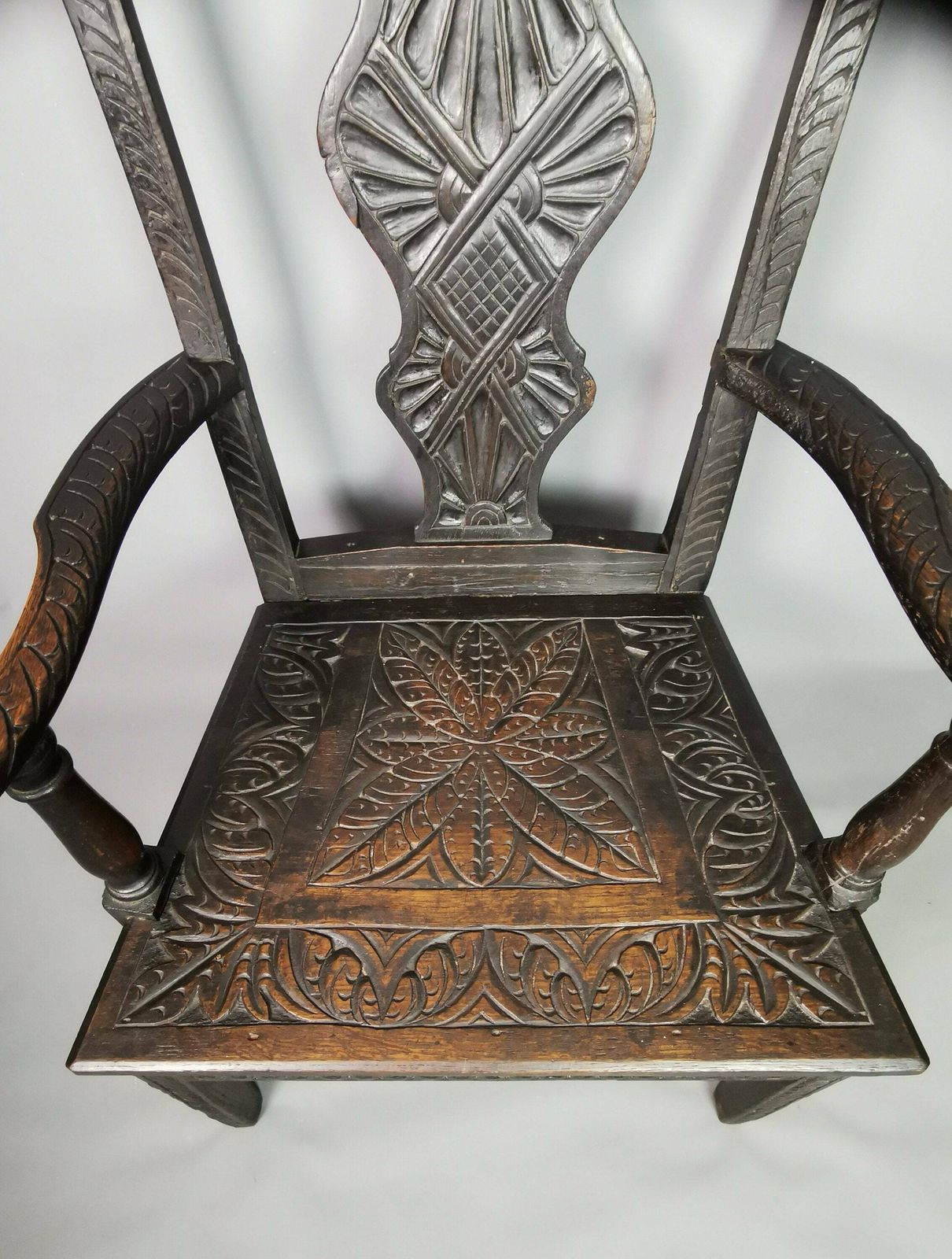 Antique Georgian Elbow Chair, Carved Oak, Gothic Style photo furniture