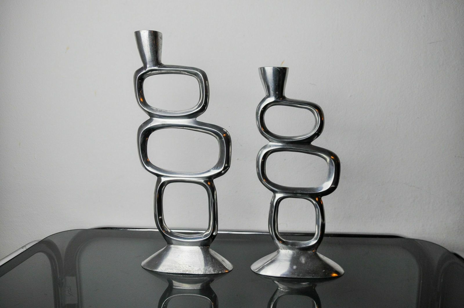 Pair Of Circle Candlesticks By Matthew Hilton, England, 1980 photo for sale
