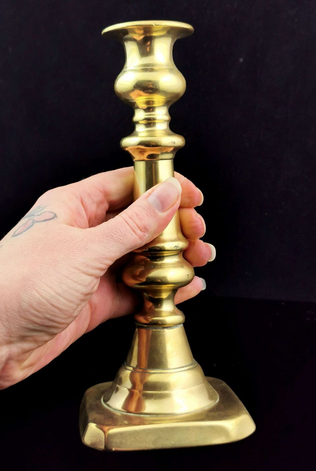 photo furniture Antique Victorian Brass Ejector Candlestick, Single