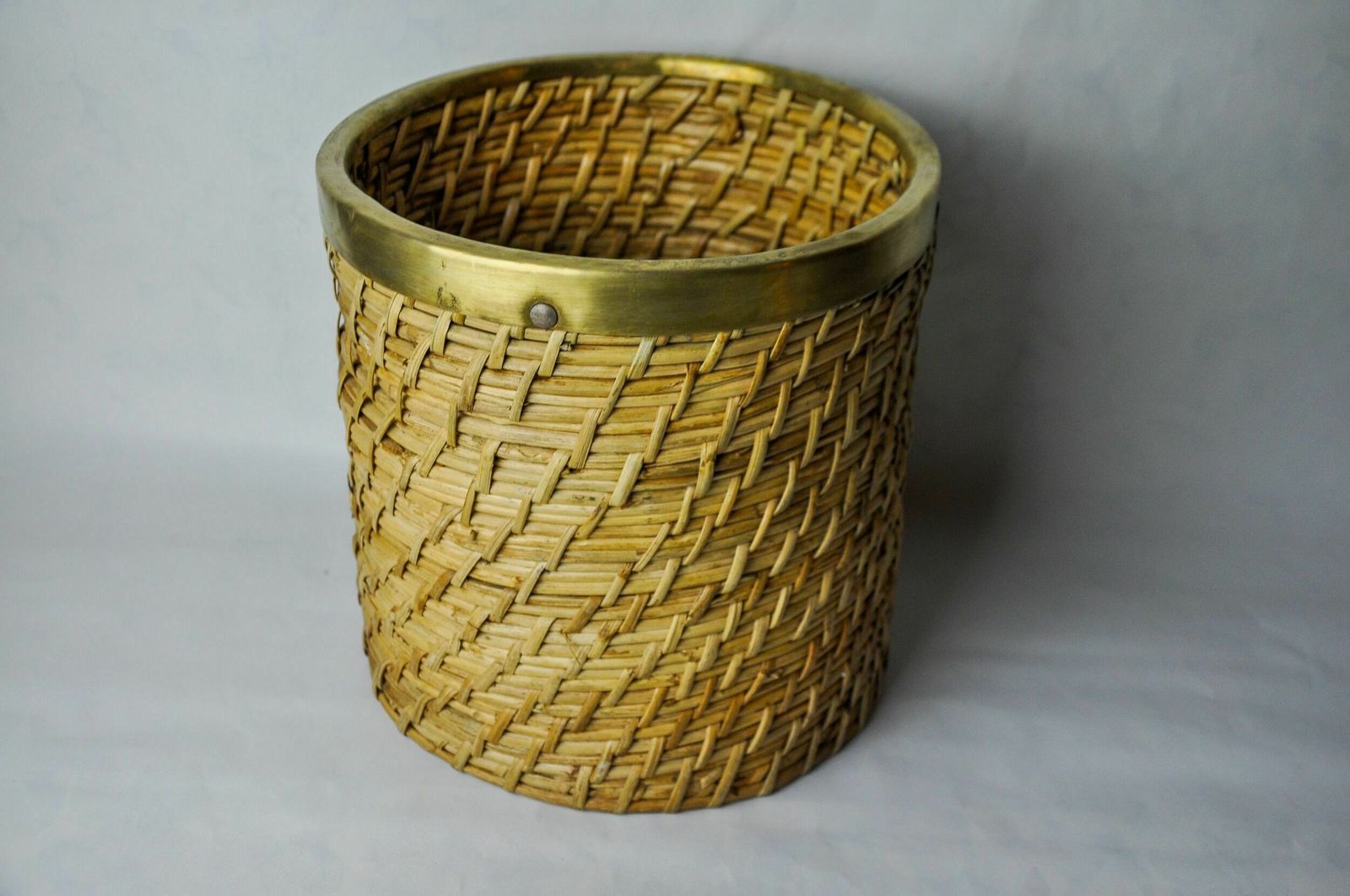 Rattan And Brass Book Holder Basket, Italy, 1970s photo Home Decor