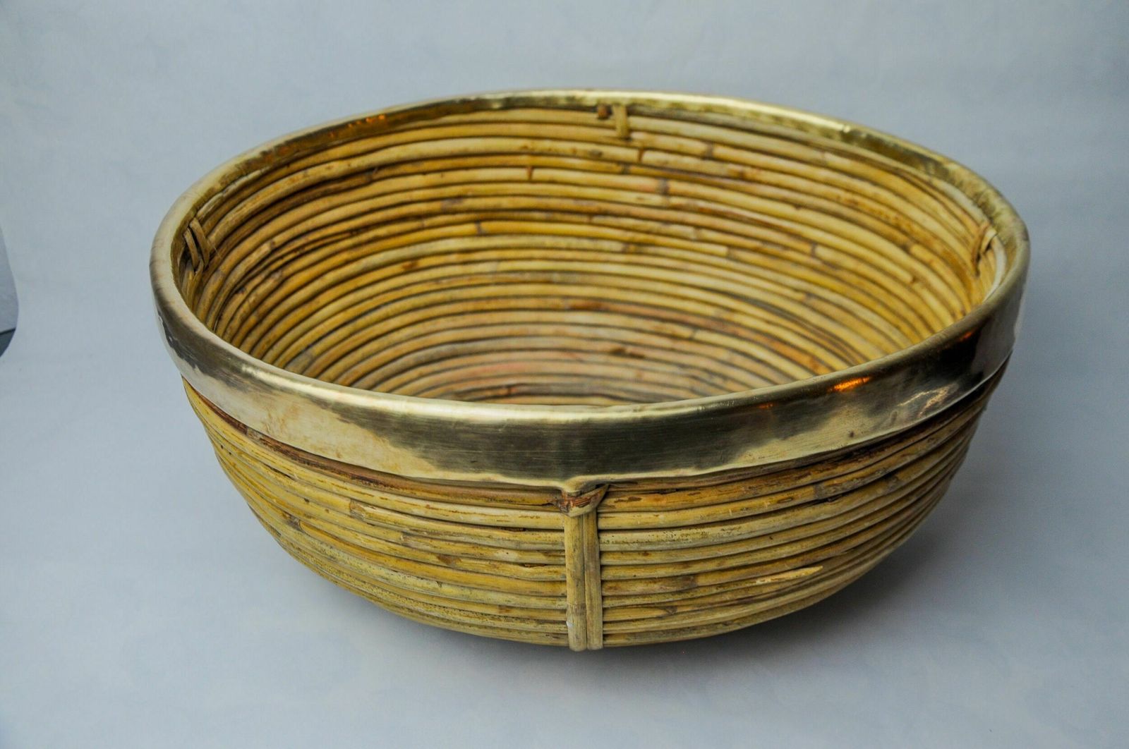Rattan And Brass Book Holder Basket, Italy, 1970s photo Home Decor