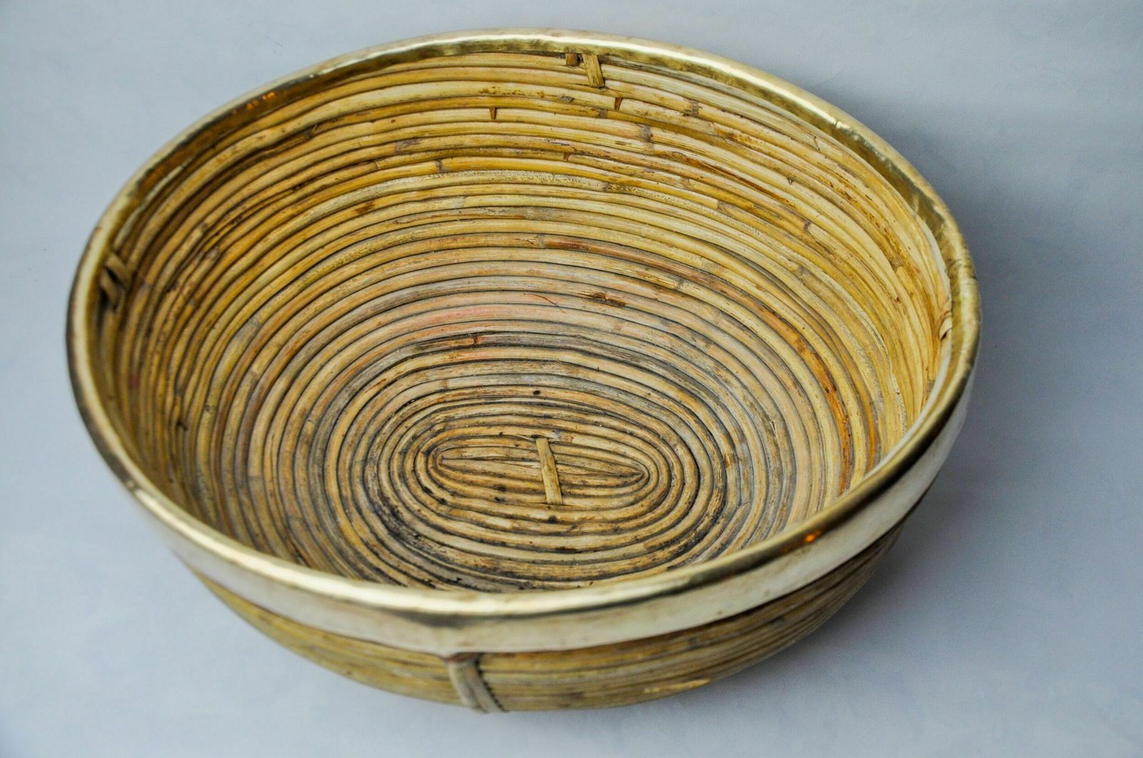 Rattan And Brass Book Holder Basket, Italy, 1970s photo buy