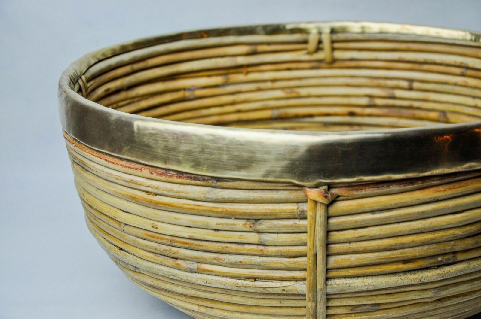 photo furniture Rattan And Brass Book Holder Basket, Italy, 1970s
