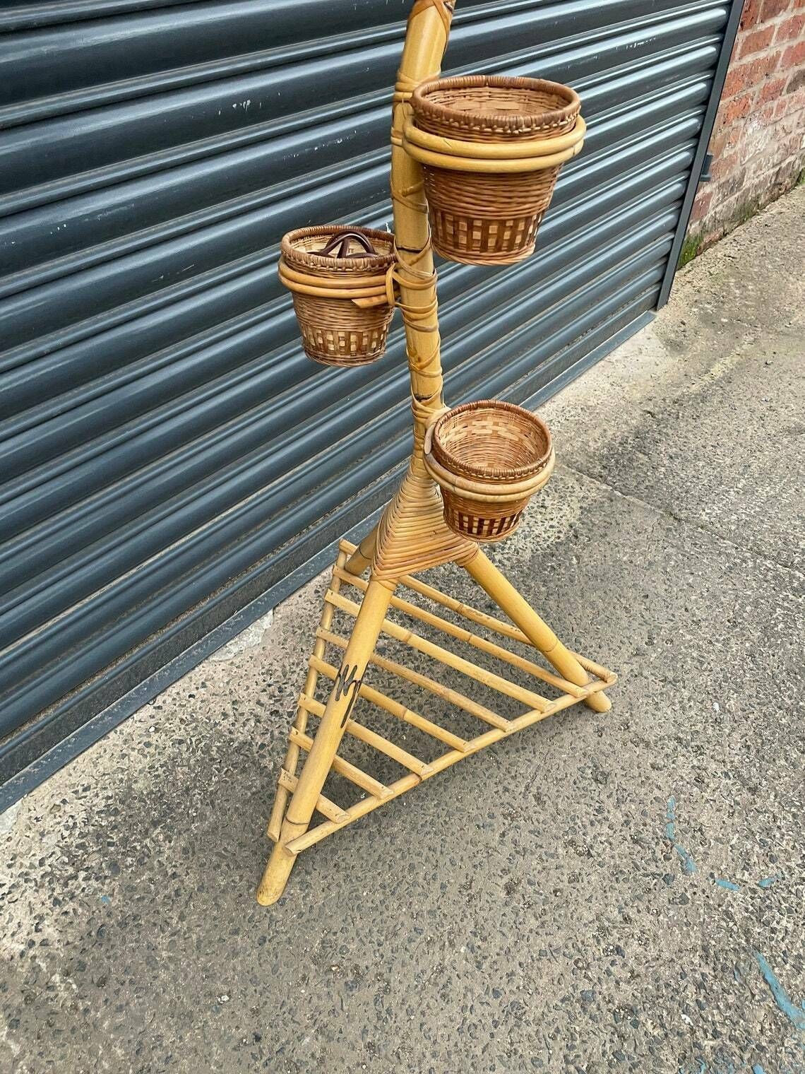 Rare Vintage Light Standard Lamp Bamboo Tiki Plant Stand photo for sale