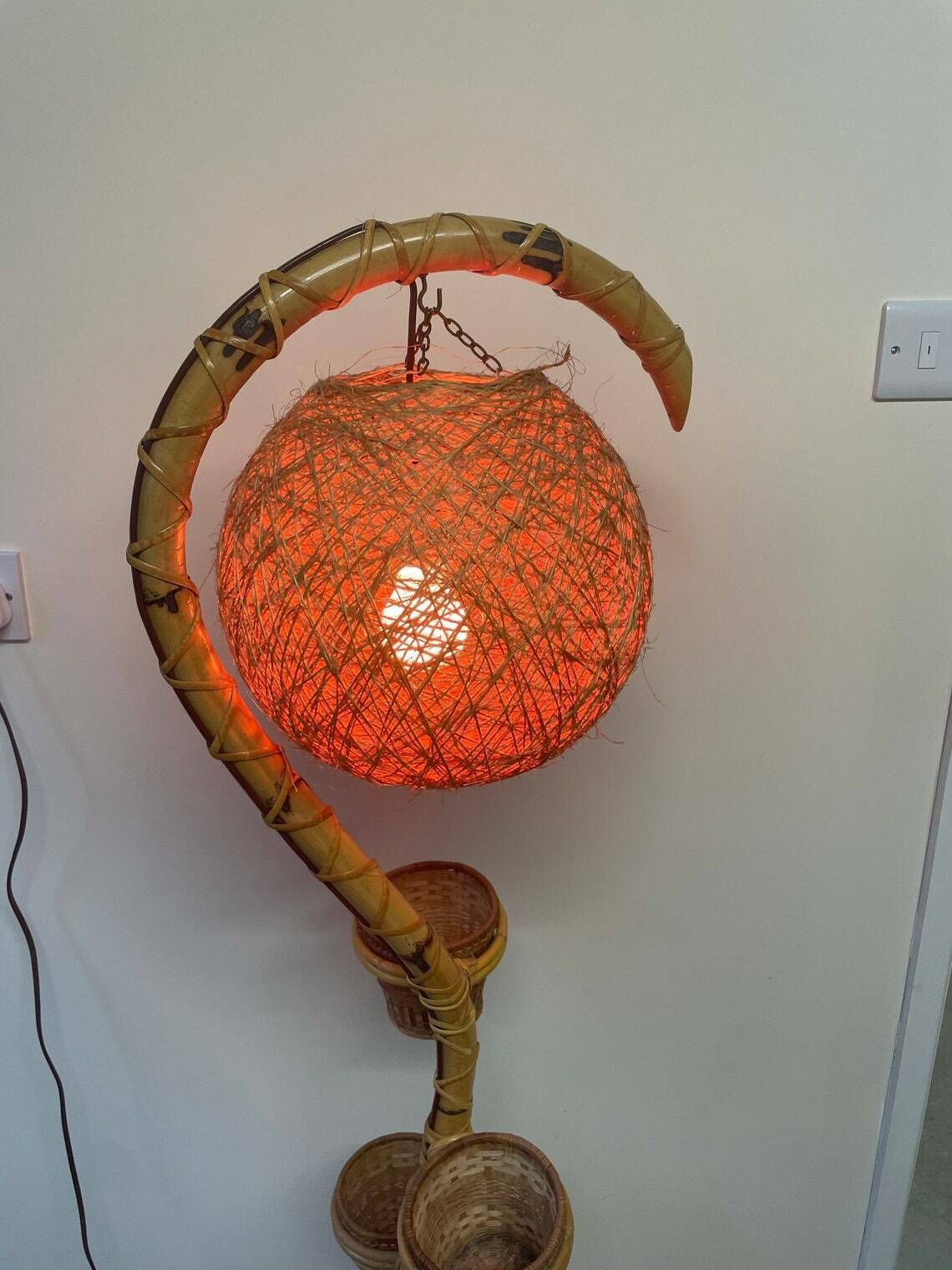 Rare Vintage Light Standard Lamp Bamboo Tiki Plant Stand photo vintage