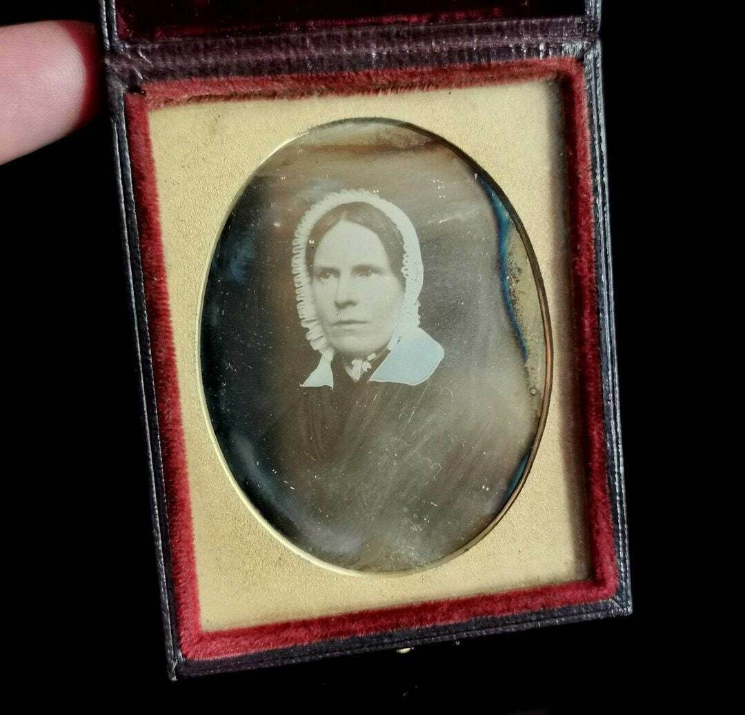 Antique Victorian Daguerreotype Photograph, Lady In A Bonnet photo Art