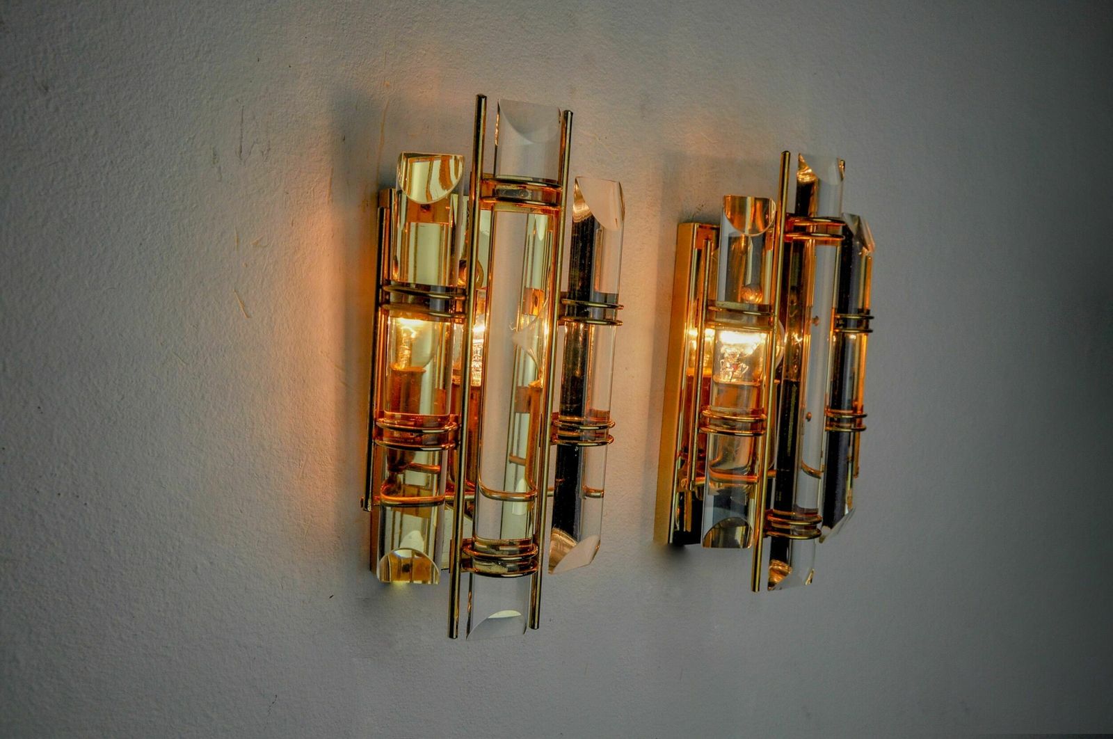 Pair Of Venini Sconces, Half Moon Glass, Murano, Italy 1970 photo buy