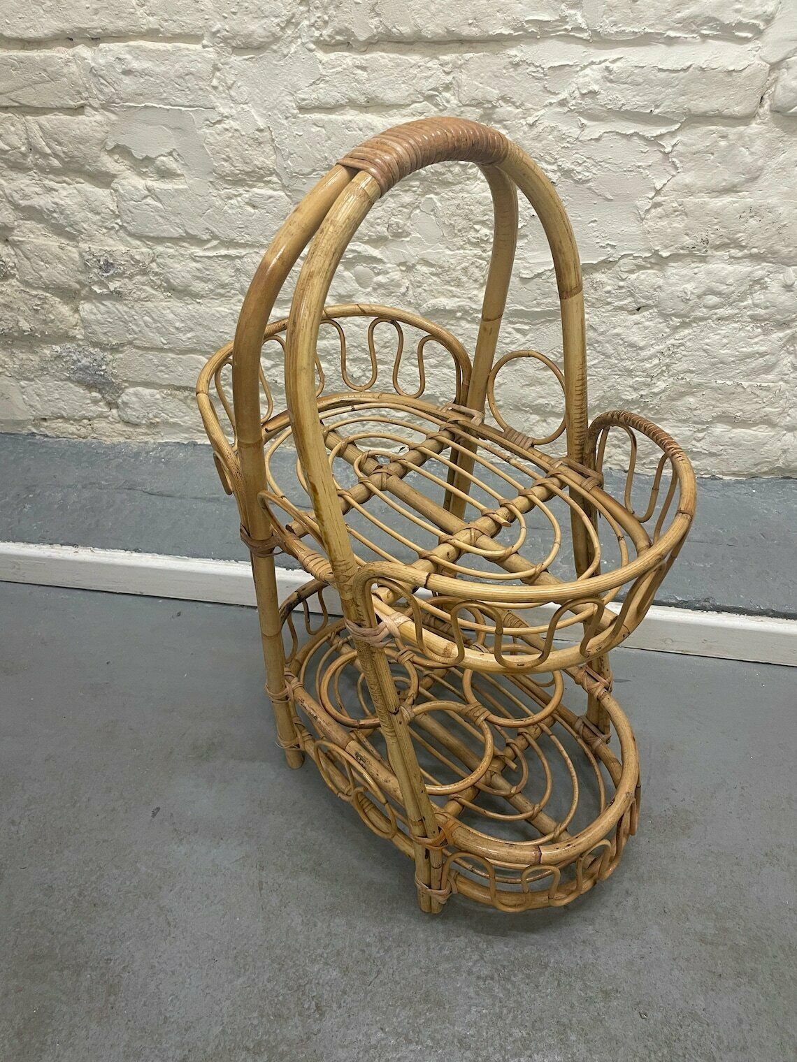 Vintage Bamboo Wine Basket Tiki Franco Albini Style photo Home Decor