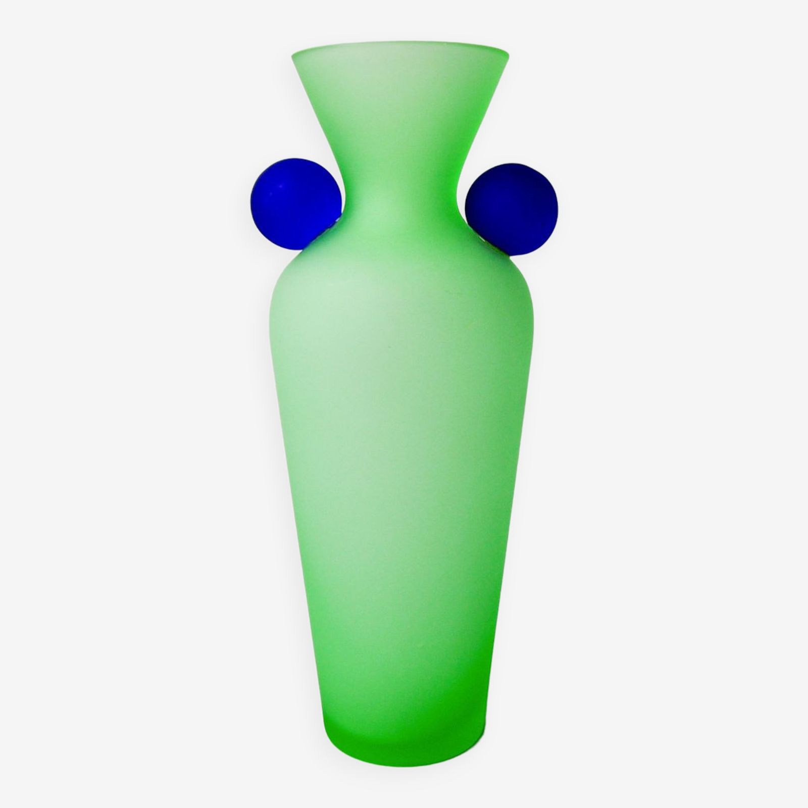 Green And Blue Satin Murano Glass Vase, Menphis Style, Italy, 1980