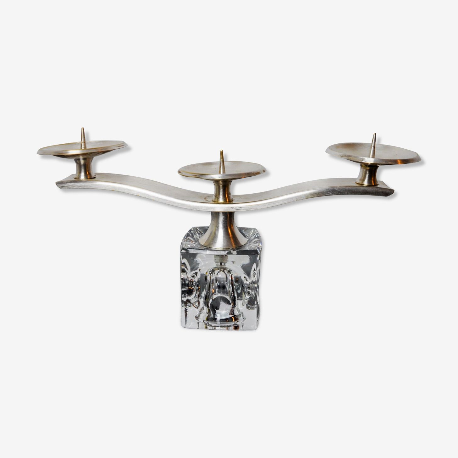 Ice Candle Holder By Peill & Putzler, 3 Flames, Glass And Silver Metal, Germany, 1970