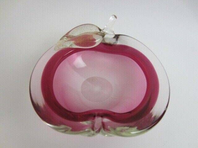 Archimede Seguso Pink With 24k Gold Flakes Art Glass Murano Sommerso Apple Bowl photo furniture