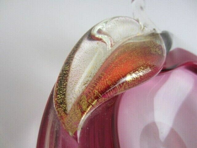 Archimede Seguso Pink With 24k Gold Flakes Art Glass Murano Sommerso Apple Bowl photo 87.0