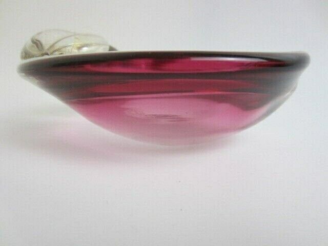 Archimede Seguso Pink With 24k Gold Flakes Art Glass Murano Sommerso Apple Bowl photo vinterior