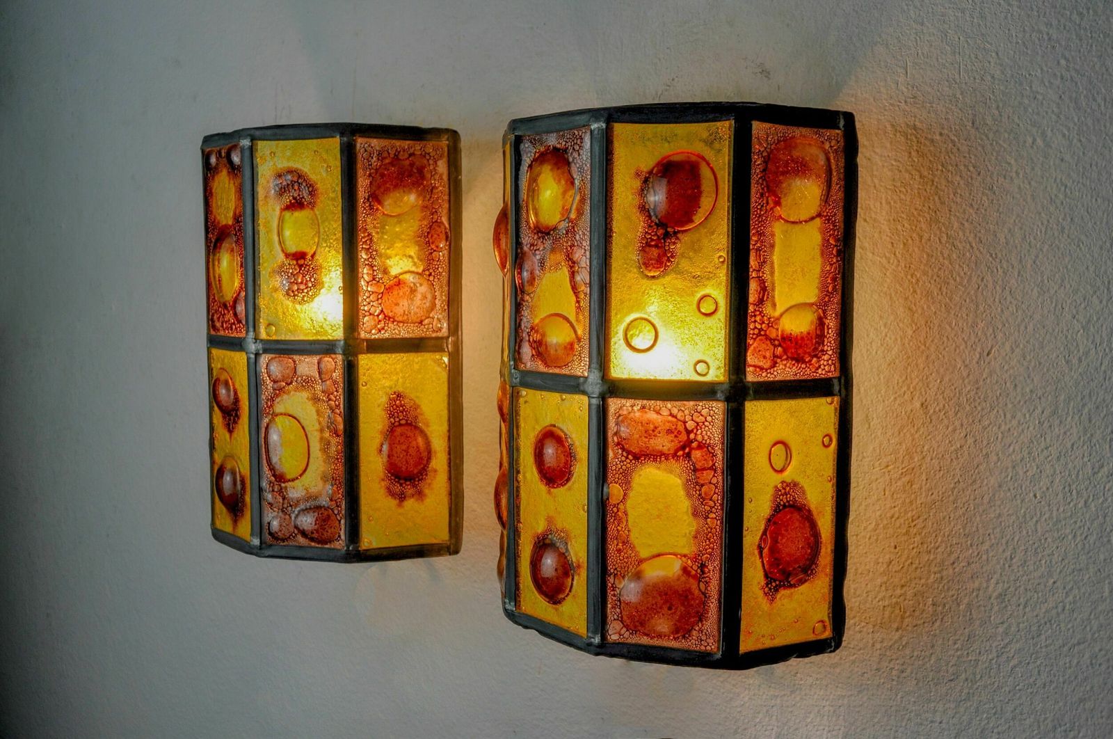 Pair Of Brutalist Sconces By Felipe Derflingher For Feders, Blown Glass, 1960, Mexico photo for sale