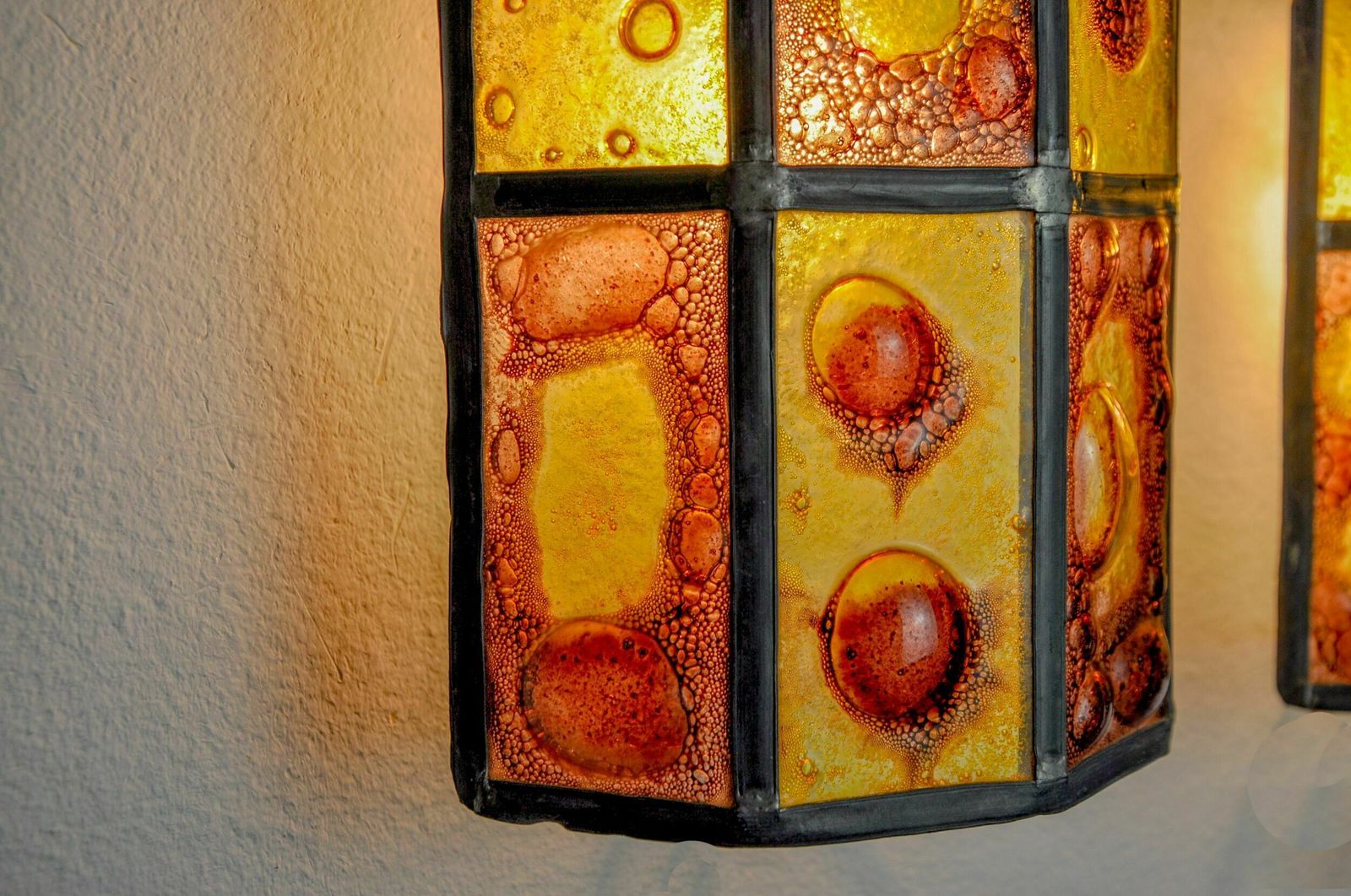 Pair Of Brutalist Sconces By Felipe Derflingher For Feders, Blown Glass, 1960, Mexico photo vintage