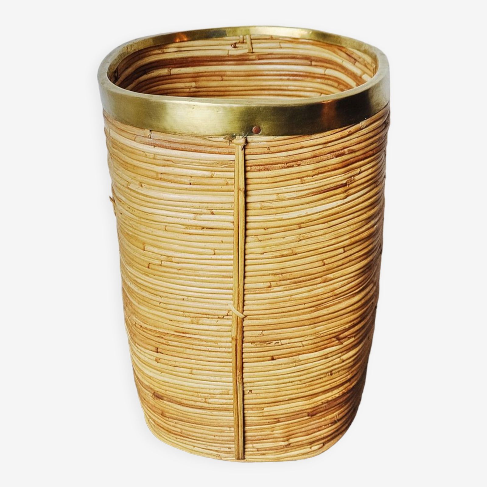 photo furniture Rattan And Brass Umbrella Stand, Italy, 1970