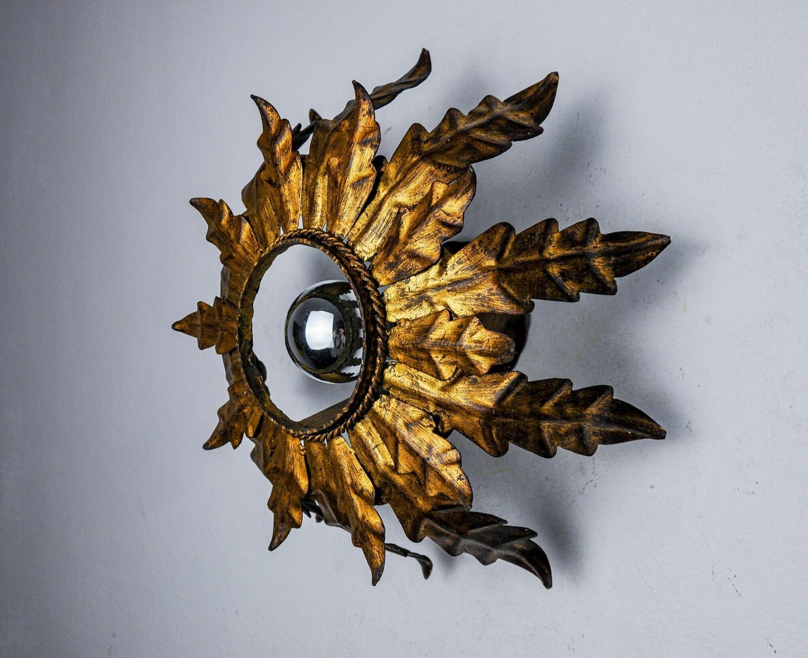 Sun Wall Lamp By Ferro Arte, Metal And Gold Leaf, Spain, 1960 photo furniture