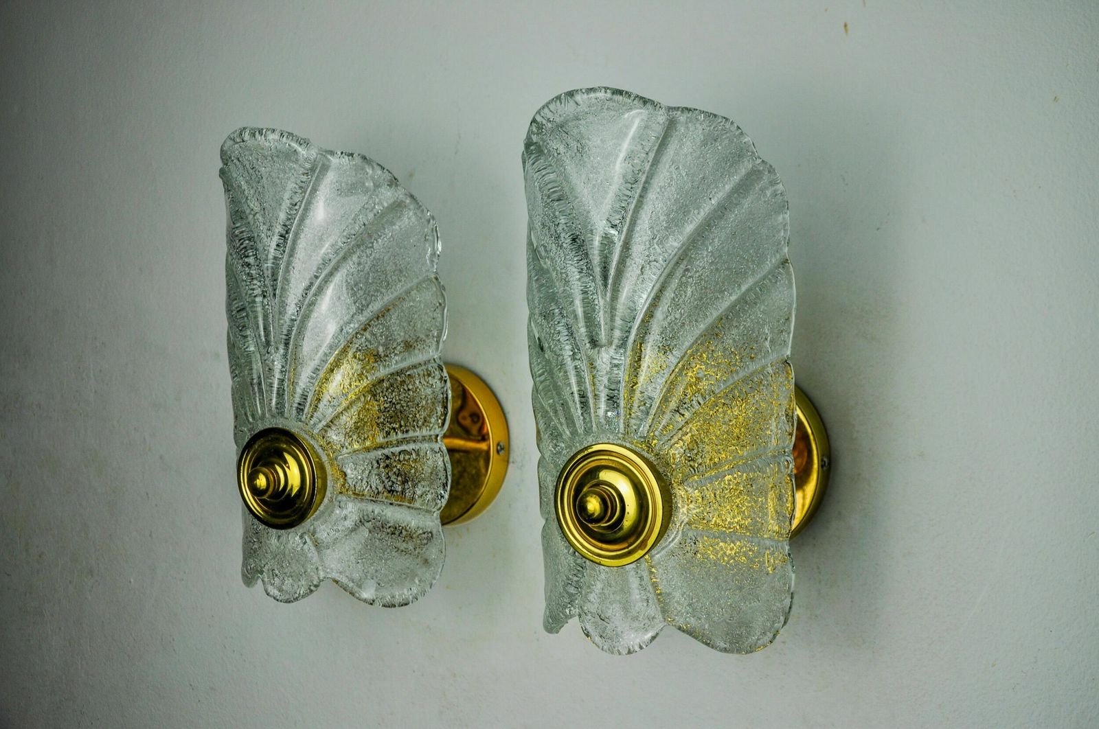 Pair Of Frosted Leaf Sconces, Murano Glass, Italy, 1970 photo furniture
