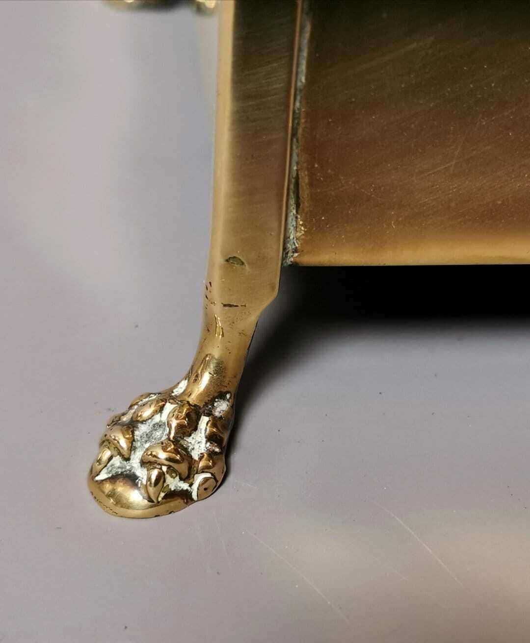 Antique Brass Tobacco Box, Heraldic, Table Top, Lion Paw Feet photo 364.0