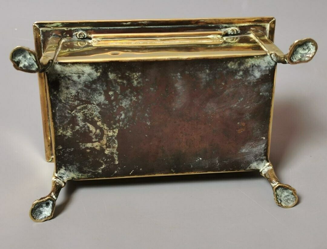 Antique Brass Tobacco Box, Heraldic, Table Top, Lion Paw Feet photo vinterior