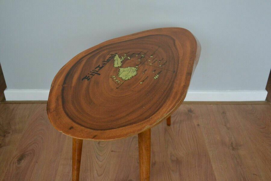 Mid 20th Century Coffee Table With Live Edge And Painted Map Of Fiji Islands photo furniture
