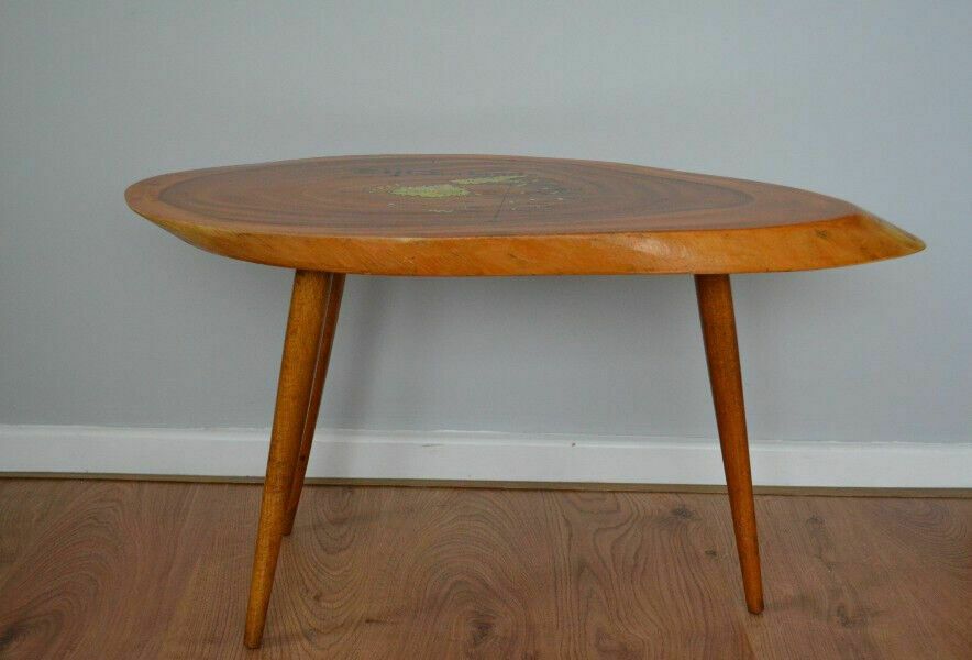 Mid 20th Century Coffee Table With Live Edge And Painted Map Of Fiji Islands photo Furniture