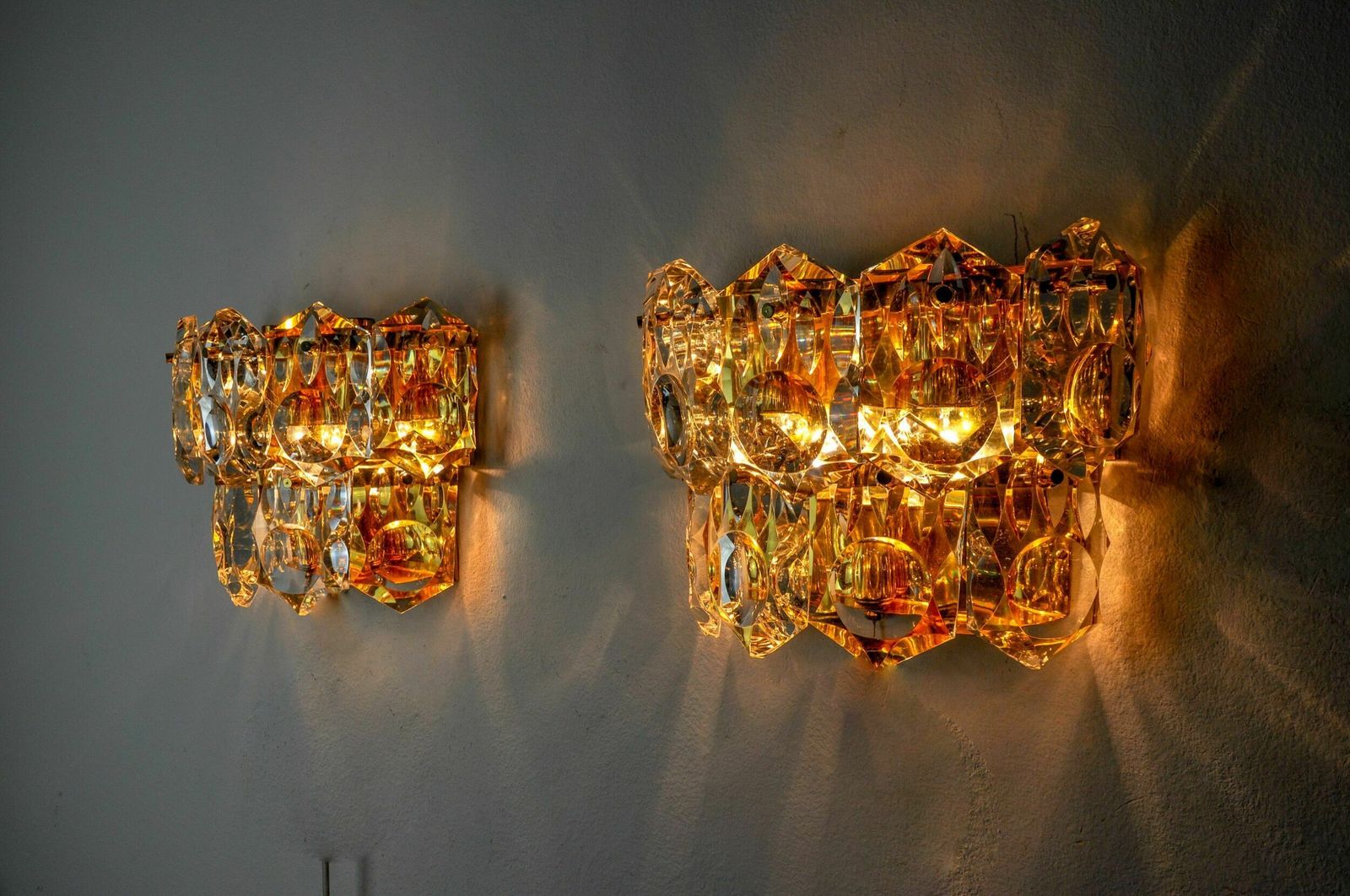 Pair Of Kinkeldey Sconces, 2 Levels, German Cut Crystals, 1970 photo vinterior