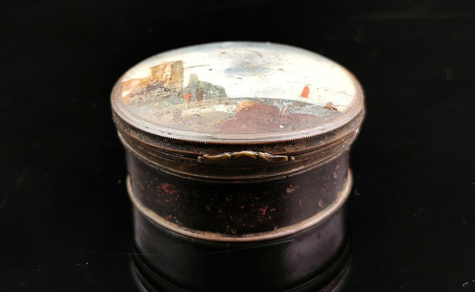 photo furniture Antique Hand Painted Lacquered Snuff Box, Coastal Scene