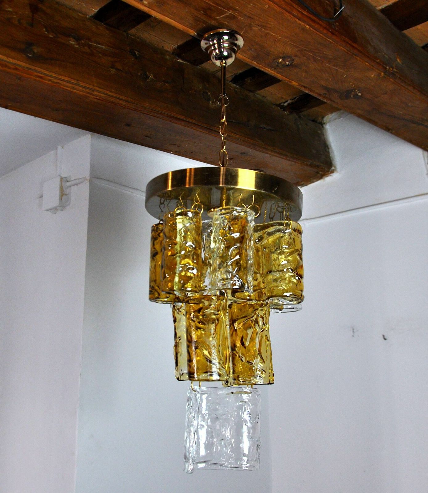 Two Tone Cascade Chandelier By Zero Quattro, Orange And Transparent Murano Glass, Italy, 1970 photo furniture