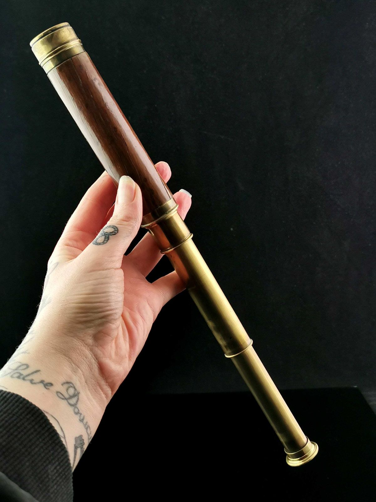 Antique Victorian Telescope, Brass And Mahogany photo vintage