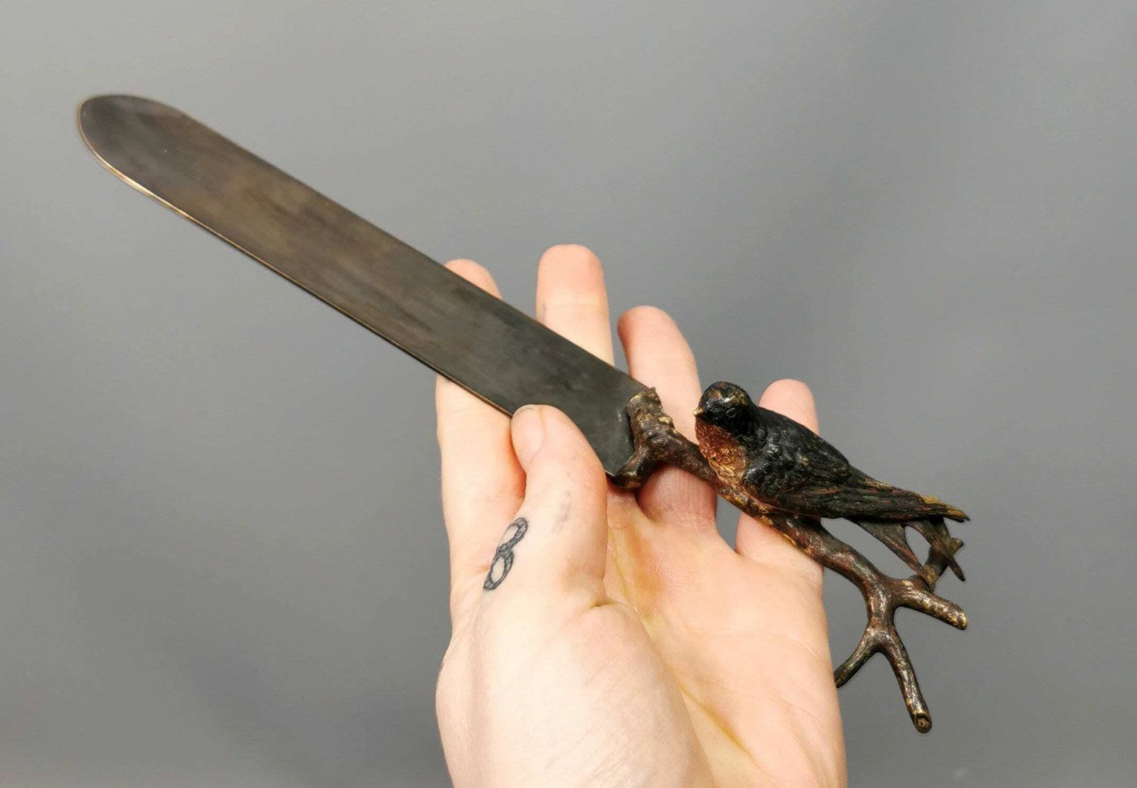 Antique Cold Painted Bronze Letter Opener, Bird, Austrian photo vintage