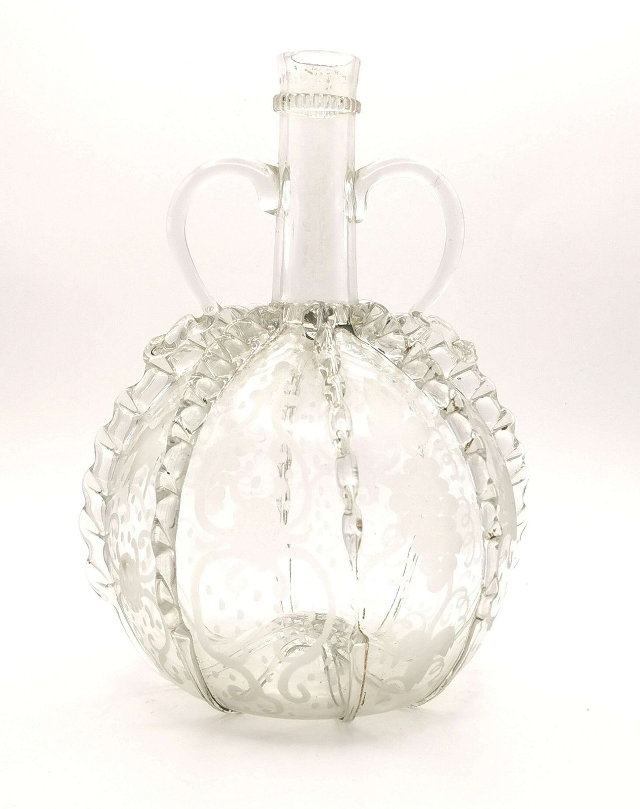 Antique 18th Century Dutch Glass Decanter, Ruffle Glass, Etched photo for sale