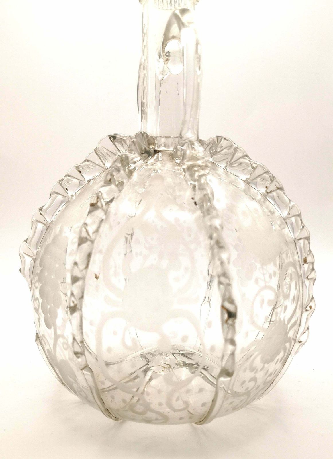 photo furniture Antique 18th Century Dutch Glass Decanter, Ruffle Glass, Etched
