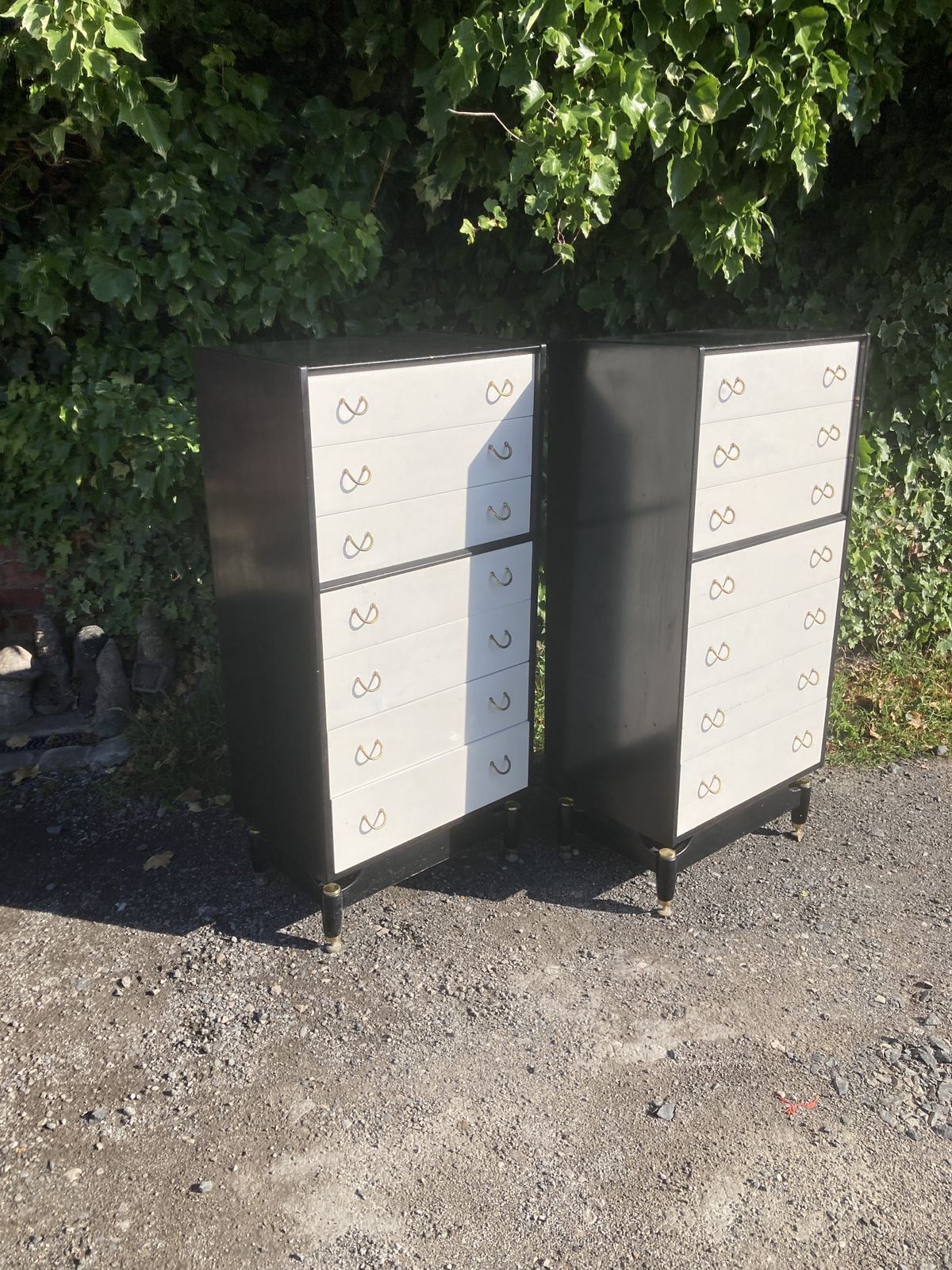 Pair Of Mid Century G Plan Black And White Tallboy Chest Of Drawers photo vintage