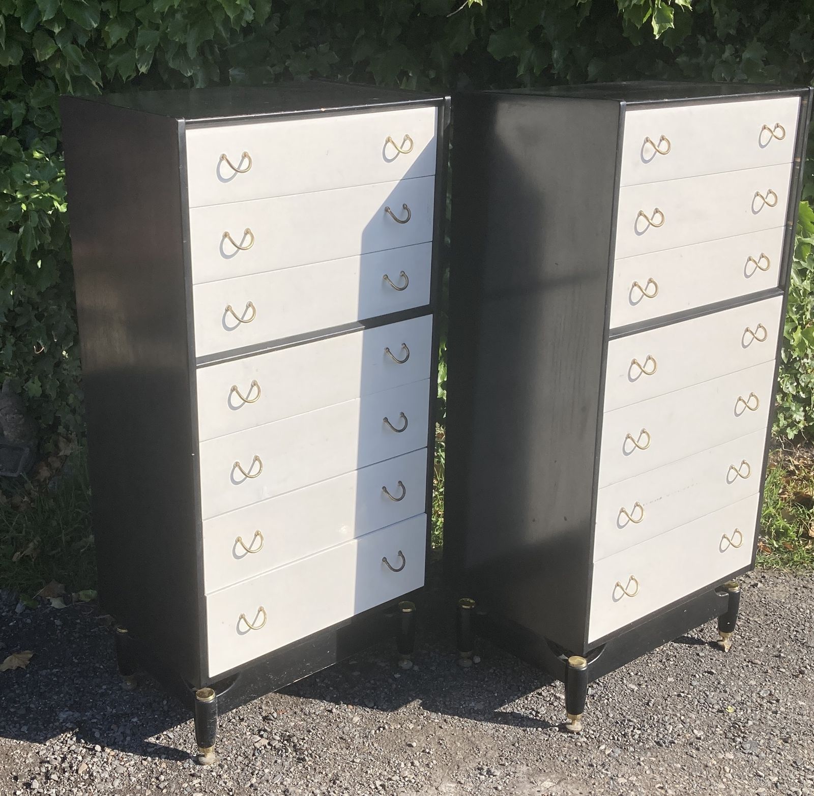 photo for sale Pair Of Mid Century G Plan Black And White Tallboy Chest Of Drawers