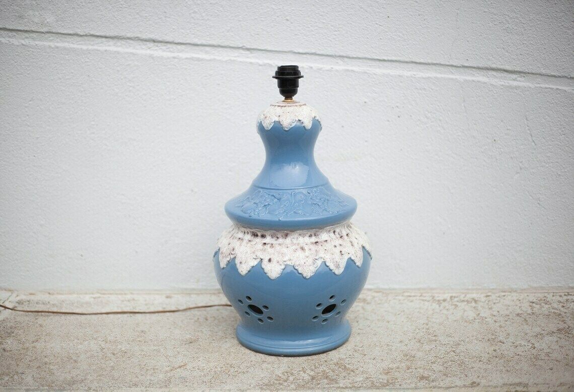 Table Lamp Ceramic Stand Blue Fat Lava Living Room Bedroom Vintage Lamp Home Decor Ceramic Lamp