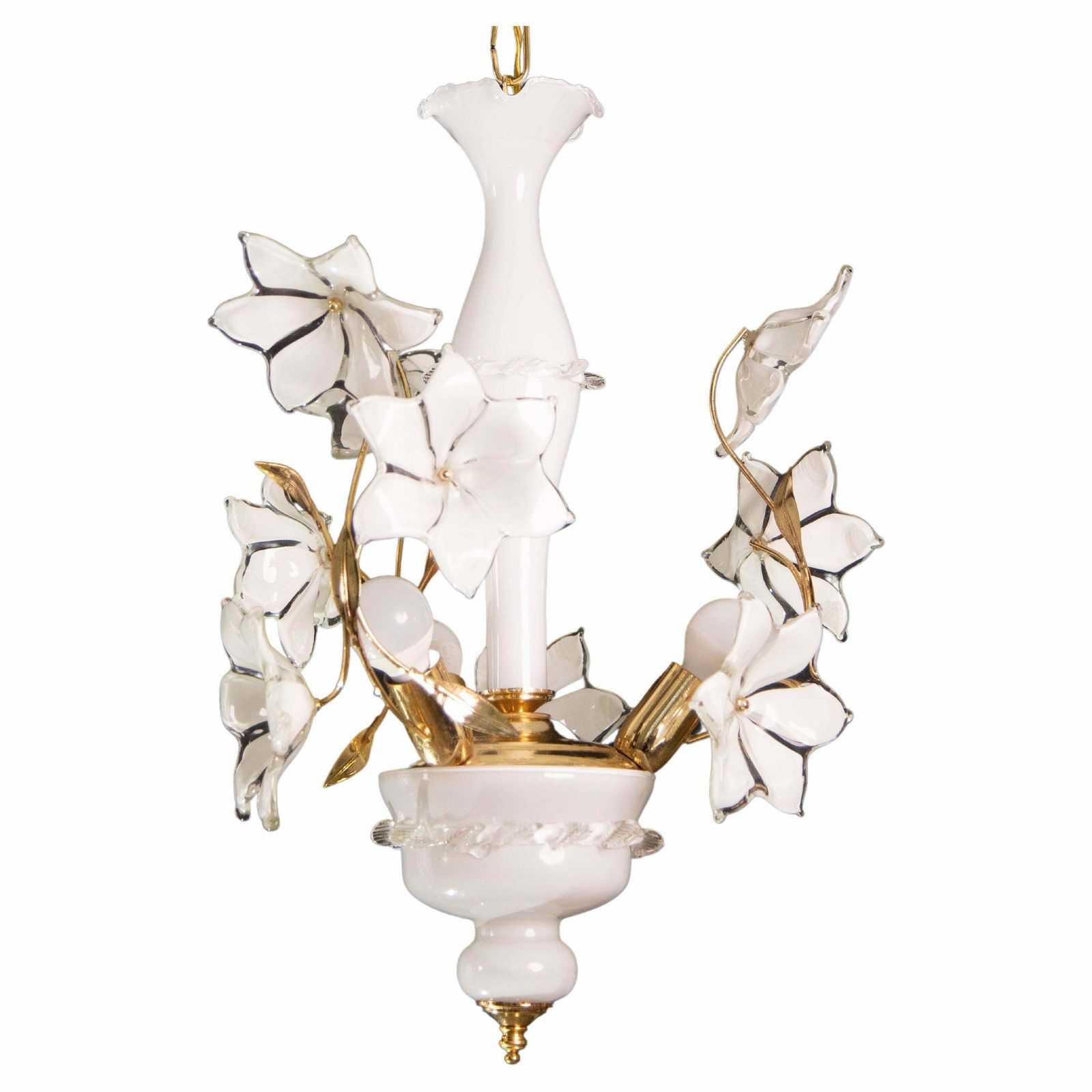 Murano Vintage Chandelier White Flowers, 1970s