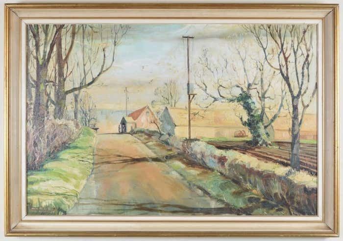 Ralph Gillies Modern British Oil Painting "Farmhouse In English Landscape", Ralph Gillies 1964