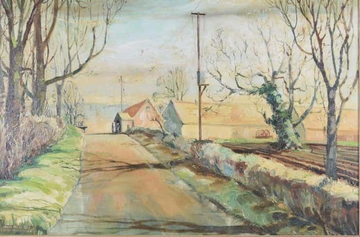 Ralph Gillies Modern British Oil Painting "Farmhouse In English Landscape", Ralph Gillies 1964 photo Art