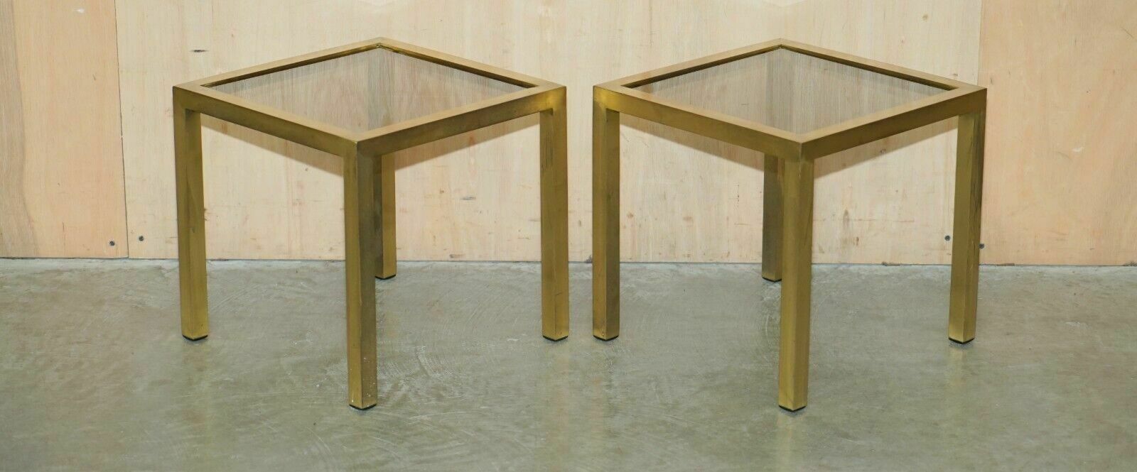 Four Mid Century Modern Maison Jansen Paris Style Brass Smoked Glass Side Tables photo furniture