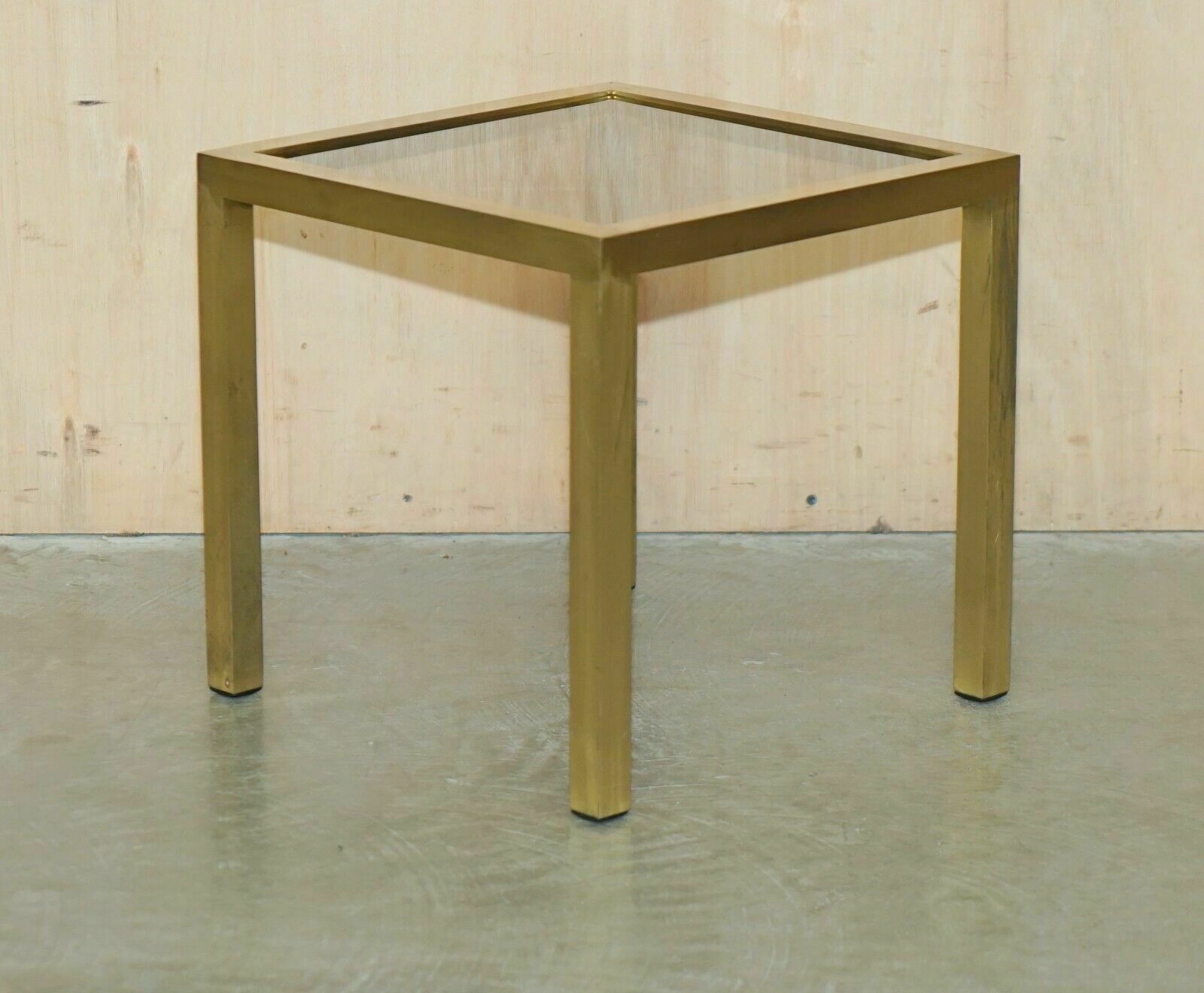 photo vinterior Four Mid Century Modern Maison Jansen Paris Style Brass Smoked Glass Side Tables