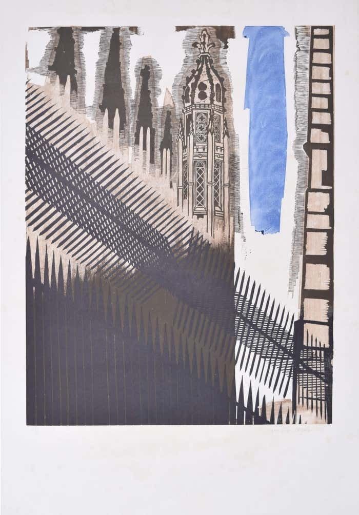 Walter Hoyle King's College, Cambridge Linocut Print By Walter Hoyle