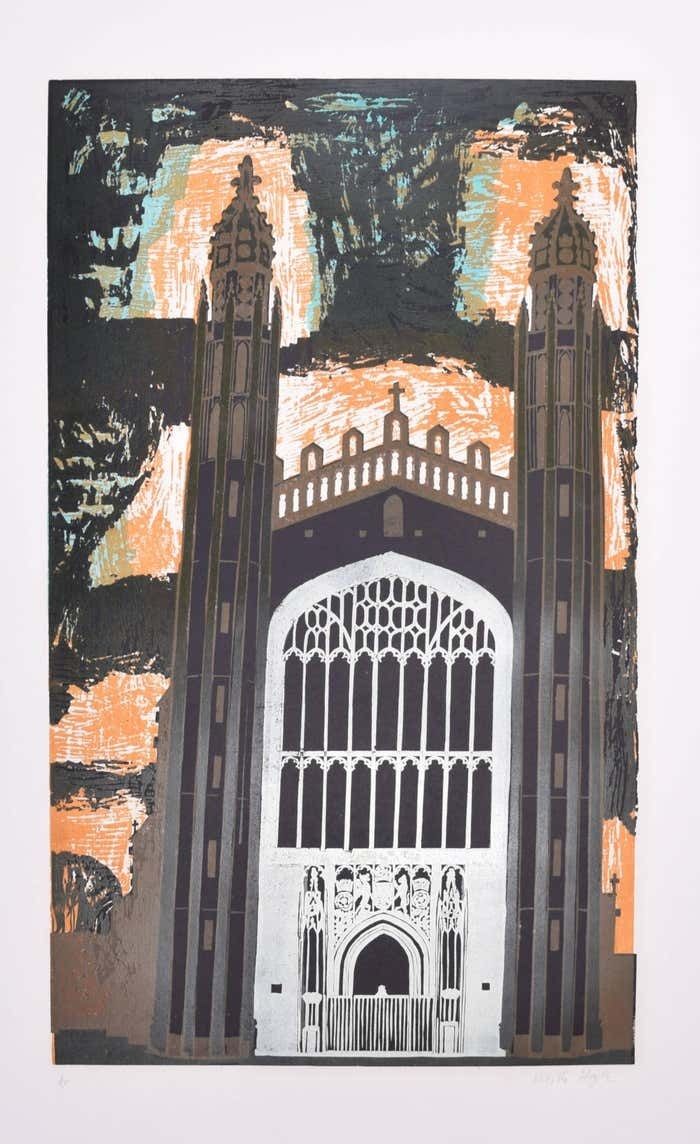 Walter Hoyle King's College, Chapel Cambridge Linocut Print By Walter Hoyle