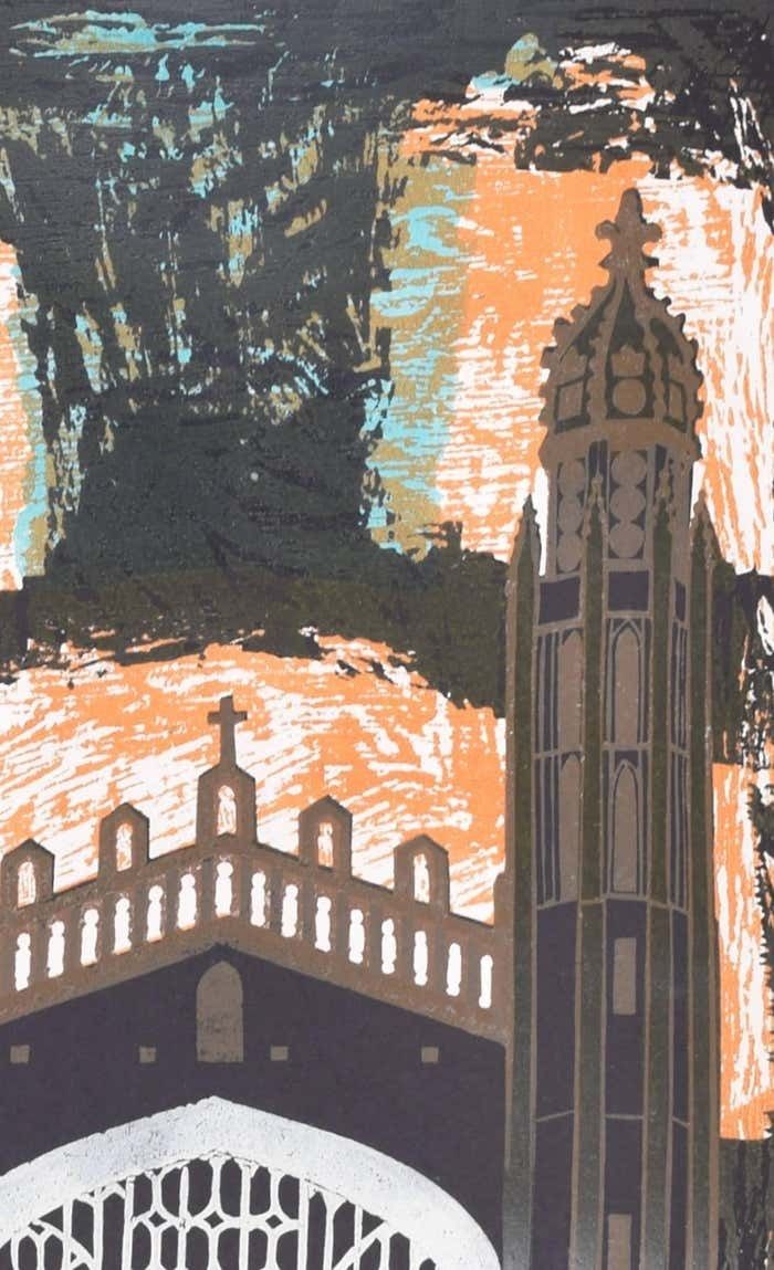 Walter Hoyle King's College, Chapel Cambridge Linocut Print By Walter Hoyle photo for sale