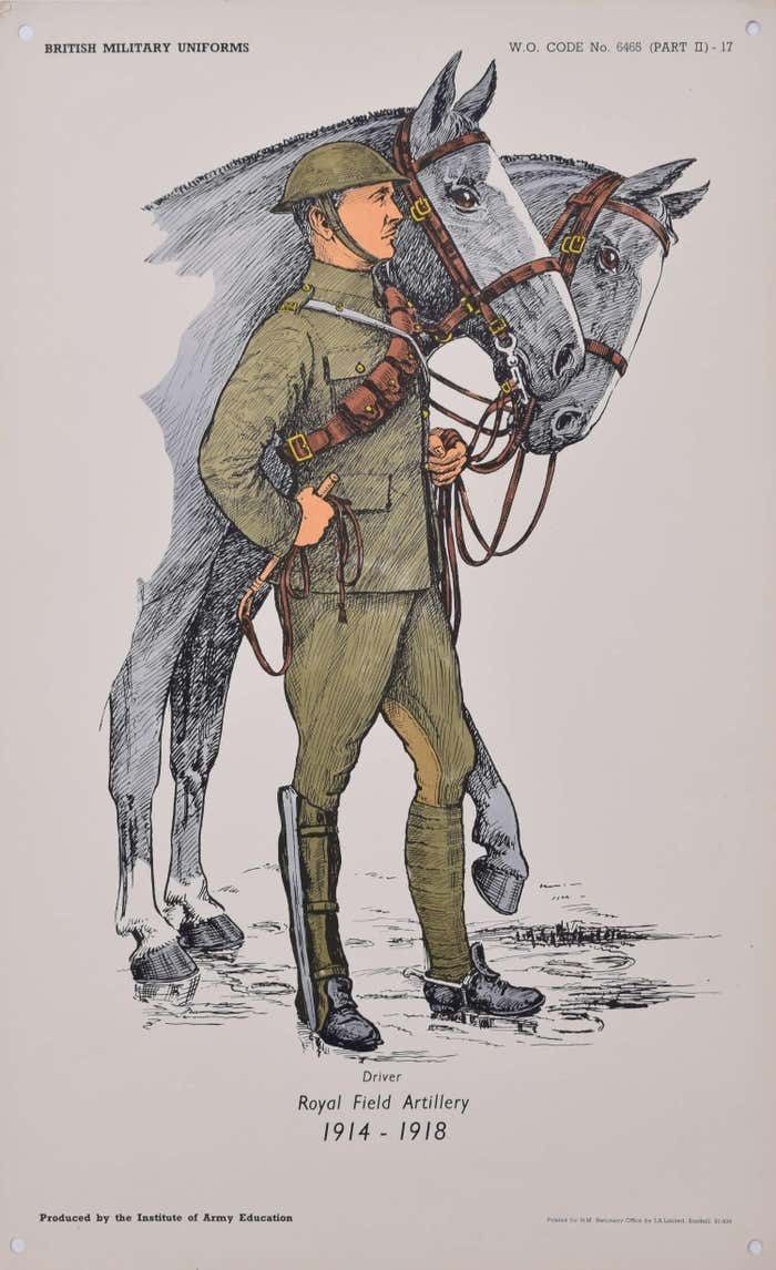 Royal Field Artillery Driver Institute Of Army Education Ww1 Uniform Lithograph Circa 1950s