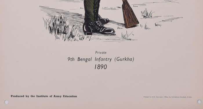 Gurkha 9th Bengal Infantry Institute Of Army Education Uniform Lithograph Circa 1950s photo Art