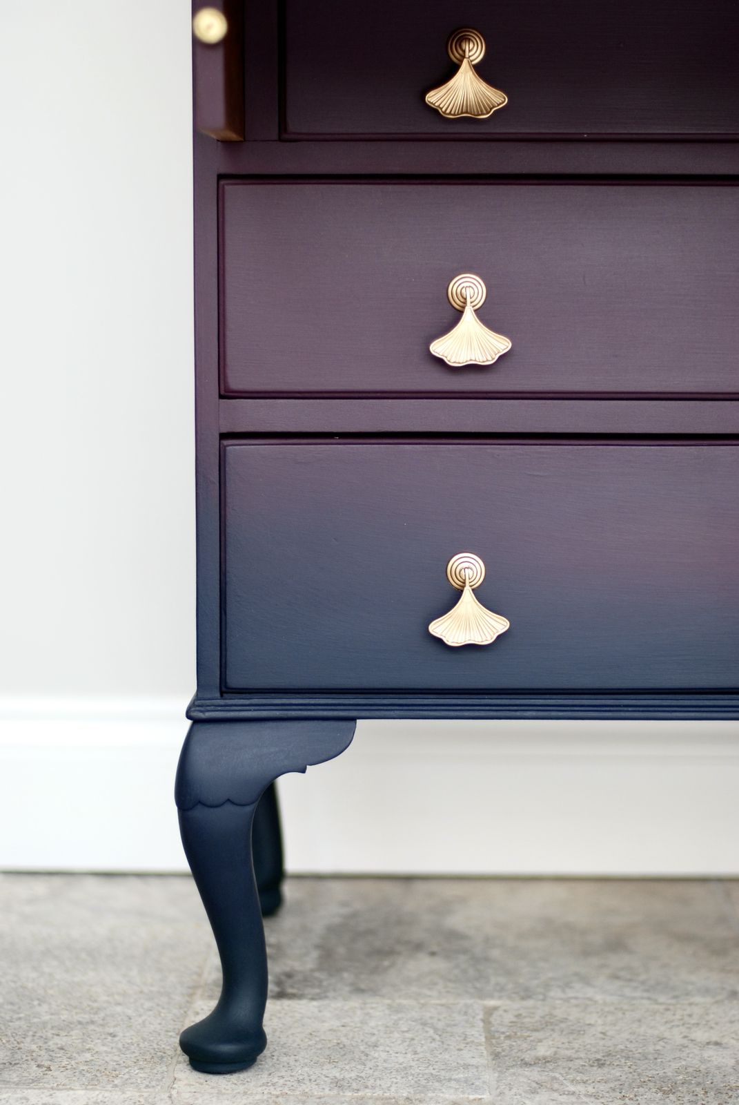 photo furniture Queen Anne Style Ombre Writing Bureau In Deep Purple And Blue