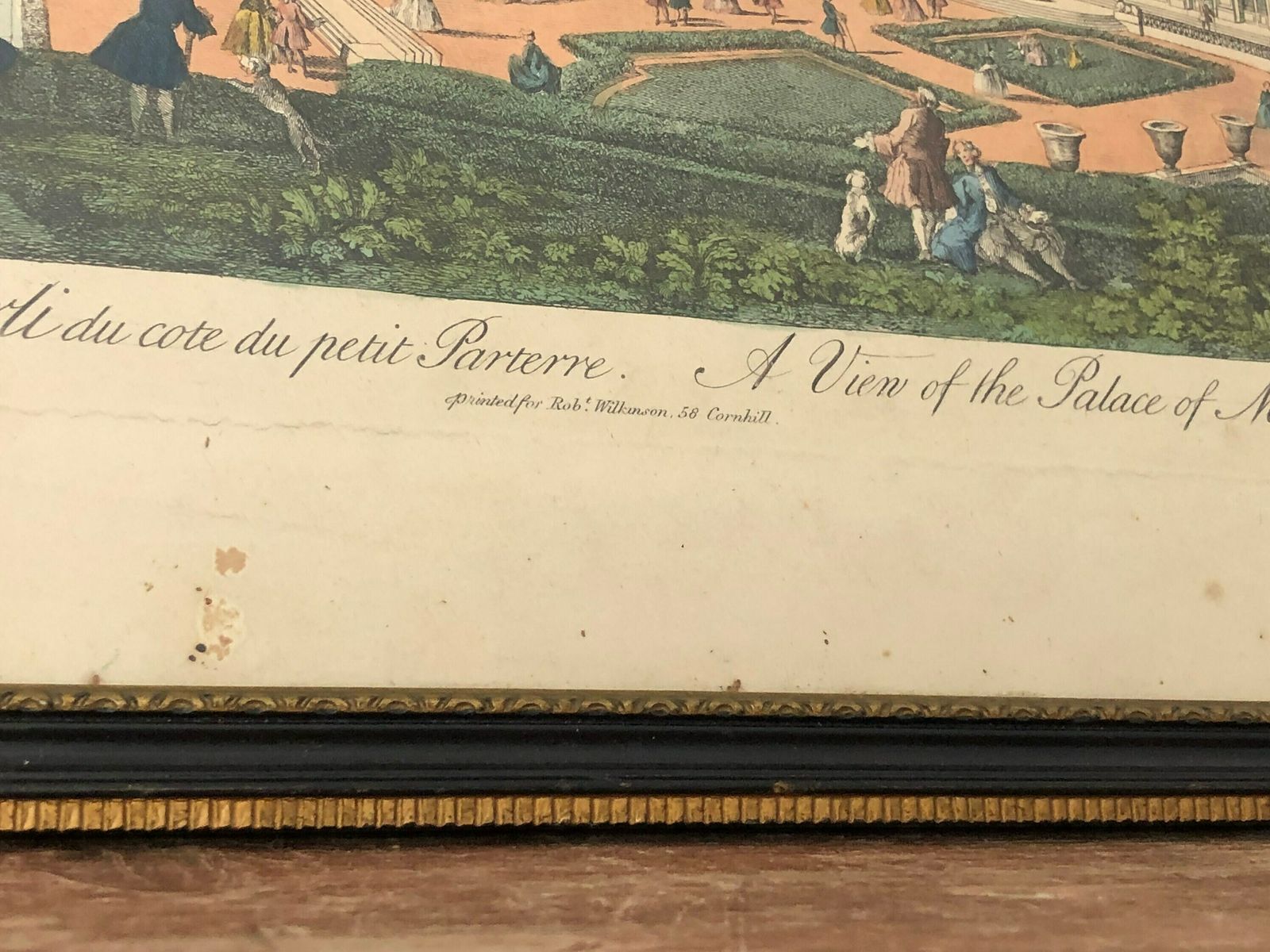 photo furniture Antique Rigaud Rare 18th Century Engraving Vue Du Chateau De Marli Du Côté Du Petit Parterre Hogarth Frame (Ll)